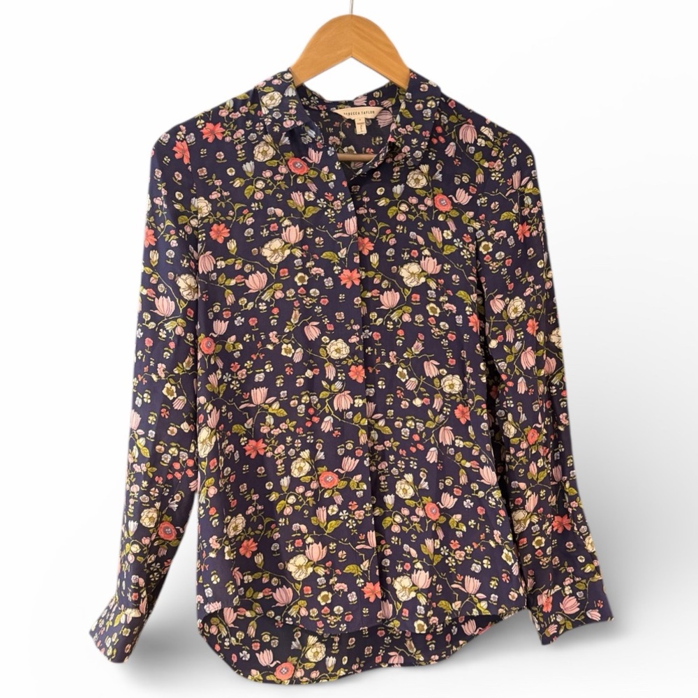 Rebecca Taylor 100% Silk Floral Blouse Size 2
